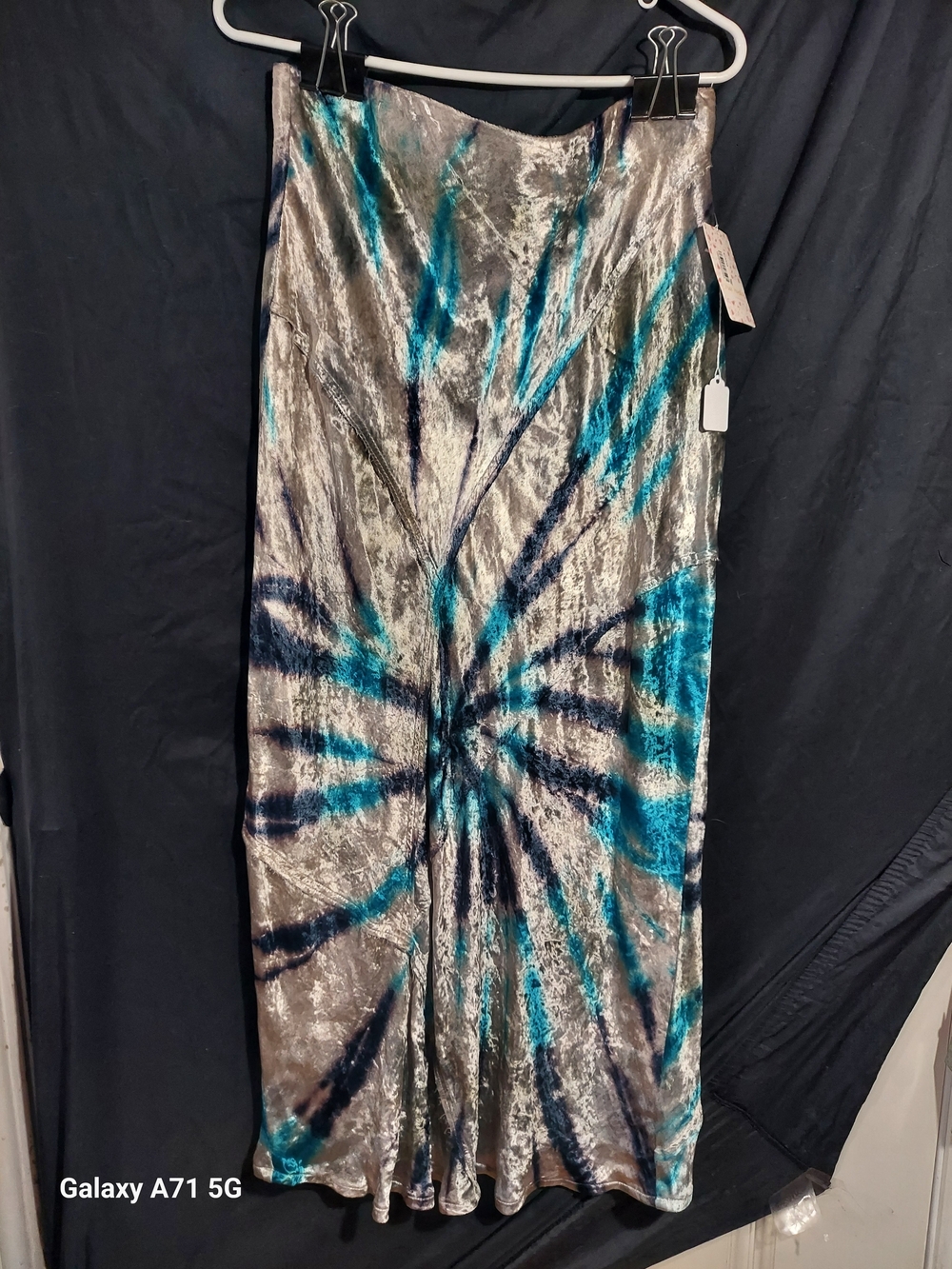 Free People Serious Swagger Tie Dye Velvet Pisces Combo Colorway Midi Skirt Lrg